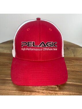 Pelagic Offshore Classic Trucker Performance Fishing Strapback Hat Cap - Red